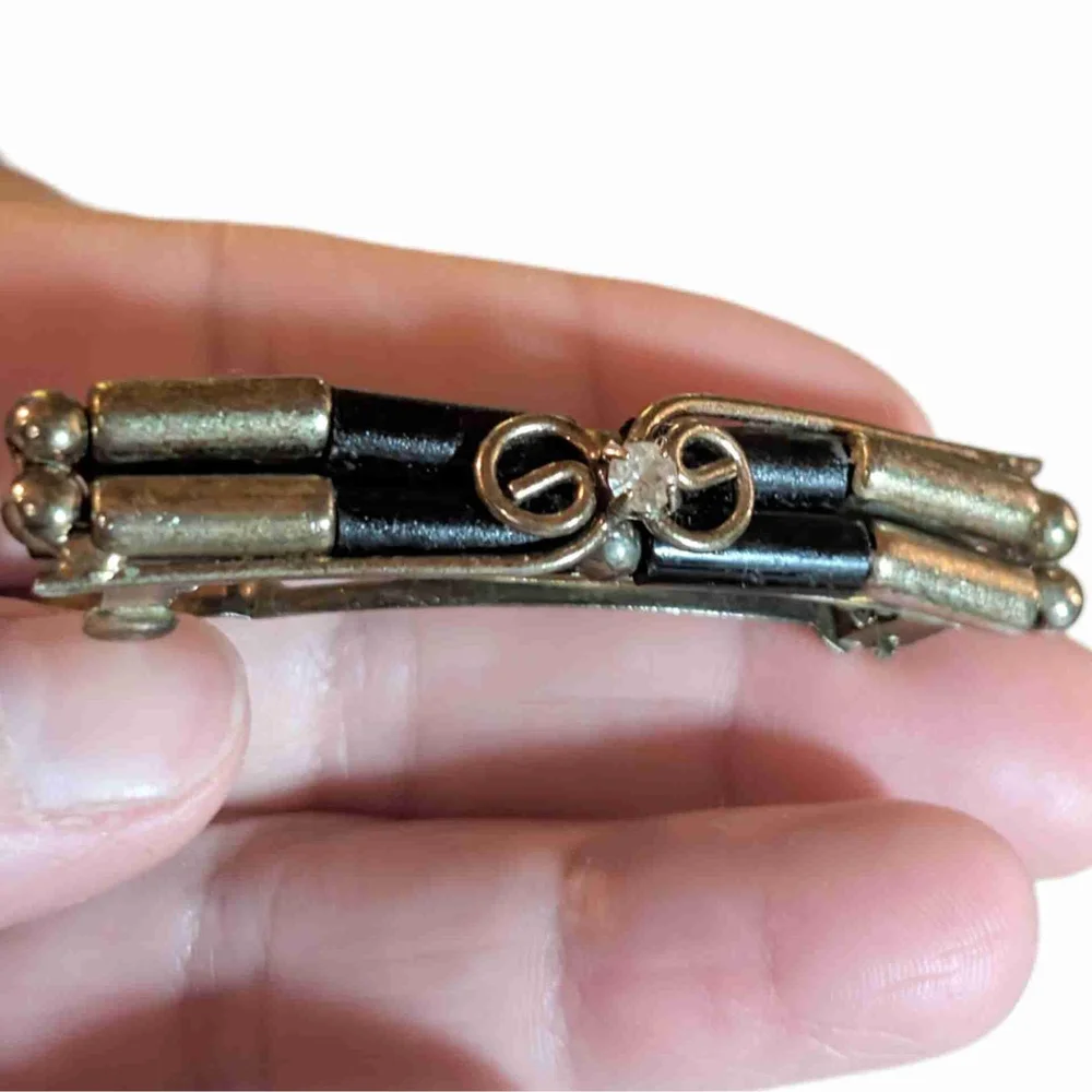 Vintage Fancy Barrette Hair Clip Black Bronze Rhinestone Embellishment Womens